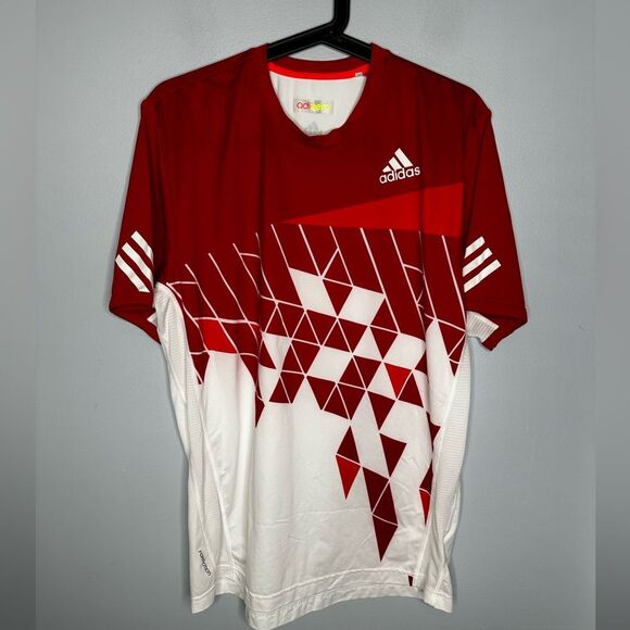 Adidas Mens Adizero Climacool Tennis Court Shirt Geometric Red White Size Medium - Picture 1 of 5